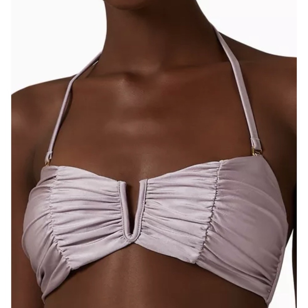 PQ Swim Women's S Ruched V-Wire Bandeau Strapless Bikini Top Lt Purple NWT $84